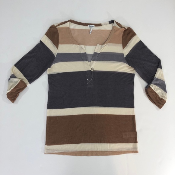 SPLENDID 3/4 Sleeve Striped Button V-Neck Top S - Picture 1 of 7